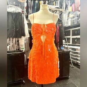 Orange Sequin Cocktail Party Dress